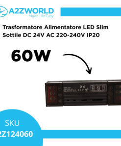 Alternative view of Trasformatore Alimentatore LED Slim Sottile 60W DC 24V AC 220-240V IP20 Dimmerabile a DIP con Coperchio Protezione su Morsetti 119x35x25mm