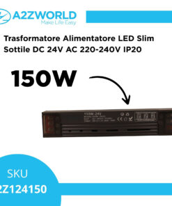 Alternative view of Trasformatore Alimentatore LED Slim Sottile 150W DC 24V AC 220-240V IP20 Dimmerabile a DIP con Coperchio Protezione su Morsetti 185x35x25mm