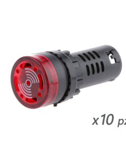 10 Pezzi Indicatore Led Rosso 12V AC/DC Buzzer Allarme Acustico Da Incasso Foro 22mm