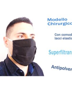 12 Pezzi Mascherina Tessuto TNT Colore Nero Made in Italy