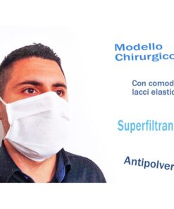 12 Pezzi Mascherina Tessuto TNT Colore Bianco Made in Italy