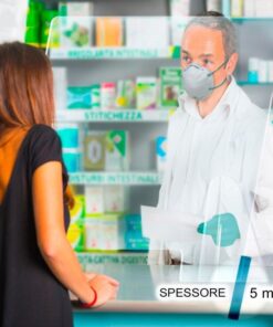 Barriera Protettiva In Plexiglass H75X60L cm Per Operatore Da Banco Made In Italy