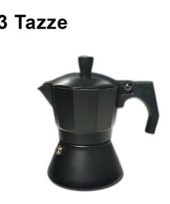 Caffettiera Moka in Alluminio Antiscivolo e Resistente Adatta a Tutti i Tipi di Piano Cottura Escluso Piano ad Induzione 3 Tazze Nero