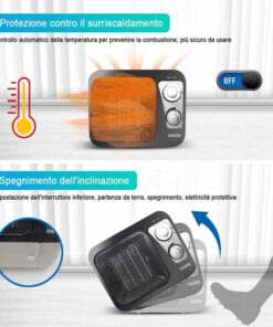 Termoventilatore in Ceramica 1800W Con 2 Livelli di Riscaldamento Nero