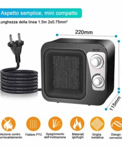 Termoventilatore in Ceramica 1800W Con 2 Livelli di Riscaldamento Nero