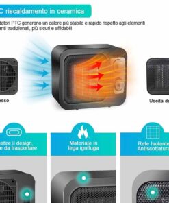 Termoventilatore in Ceramica 1800W Con 2 Livelli di Riscaldamento Nero