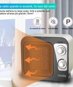 Termoventilatore in Ceramica 1800W Con 2 Livelli di Riscaldamento Bianco