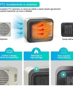 Termoventilatore in Ceramica 1800W Con 2 Livelli di Riscaldamento Bianco