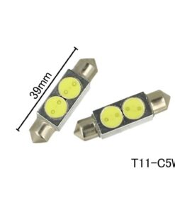 Coppia 2 Lampade Led T11 C5W Siluro 39mm Con 2 Power Led Colore Bianco Freddo 6000K 12V 2W