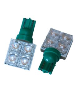 Coppia 2 Lampade Led T10 Con 4 Led F5 Flux Laterale Colore Verde Green 12V 0,2W