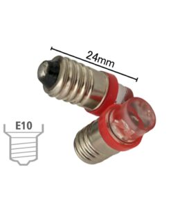 Coppia 2 Lampadine Led E10 Vite Miniatura Con 1 Led Colore Rosso 6V 12V 0,2W