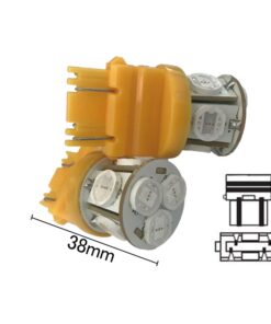 Coppia 2 Lampade Led T25 P27/7W 3157 Con 8 Smd 9080 Colore Giallo Arancione 12V 4W