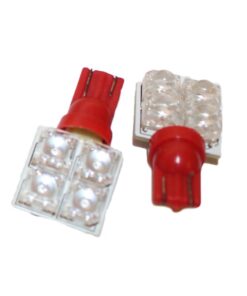 Coppia 2 Lampade Led T10 Con 4 Led F5 Flux Laterale Colore Rosso Red 12V 0,2W