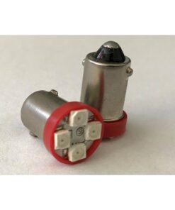 Coppia 2 Lampadine Led BA9S T4W Piedi Dritti Con 4 Smd 3528 Colore Rosso 12V 0,2W