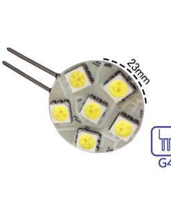 Coppia 2 Lampade Led G4 Con 6 Smd 5050 Colore Bianco Freddo 6000K 12V 1W Diametro 23mm