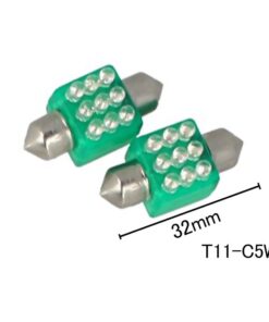 Coppia 2 Lampade Led T11 C5W Siluro 32mm Quadrato Con 9 Led F3 Colore Verde Green 12V 0,2W