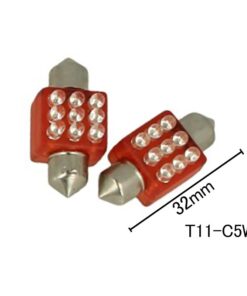 Coppia 2 Lampade Led T11 C5W Siluro 32mm Quadrato Con 9 Led F3 Colore Rosso 12V 0,2W