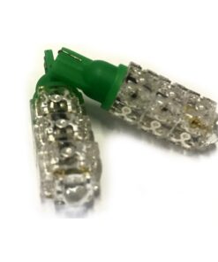 Coppia 2 Lampade Led T10 Con 13 Led F5 Flux Colore Verde Green 12V 2W