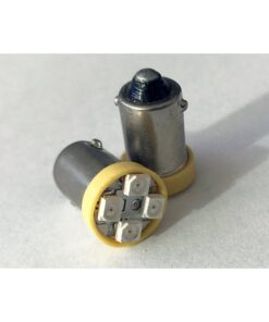 Coppia 2 Lampadine Led BA9S T4W Piedi Dritti Con 4 Smd 3528 Colore Giallo 12V 0,2W