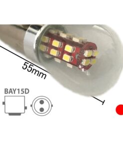 Coppia 2 Lampade Led BAY15D 1157 P21/5W Con 28 Smd 3014 Rosso 12V 2W Stessa Grandezza Originale