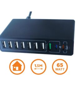 Alternative view of Alimentatore Caricabatterie USB da Muro 65W 2 USB Type C PD 1 USB QC3,0 7 USB Smart