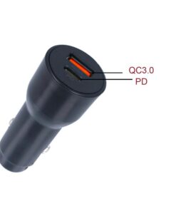 Caricatore Da Auto 2 Porte USB C PD USB-A QC3.0 Ricarica Rapido Massimo 18W Rotondo 29mm