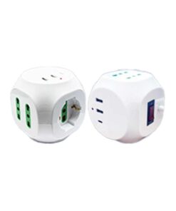 Multipresa Cubo 8 Posti 4 Prese 10/16A + 1 Presa Bipasso Schuko + 2 USB + USB C 3.0 con Interruttore Spina 10A Cavo 1.5m Bianco