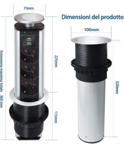 Alternative view of Multipresa da Scrivania a Scomparsa con 2 USB 2,1A 3 Prese Universale 10/16A Torretta da Tavolo Colonnina con Protezione Spina 16A