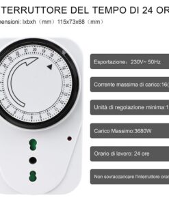 Temporizzatore Meccanico Timer Regolabile 24 Ore Con Spina 16A Presa Bipasso 10/16A Max 3680W