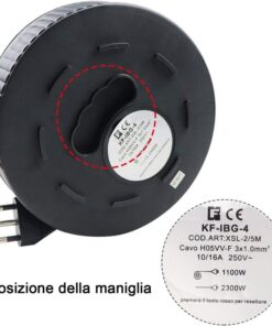 Avvolgicavo Elettrico Prolunga Elettrica 5 Metri 4 Prese Polivalenti Schuko + 10A/16A Spina 16A
