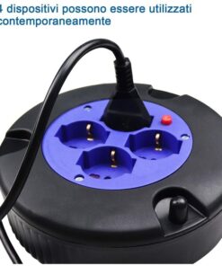Avvolgicavo Elettrico Prolunga Elettrica 5 Metri 4 Prese Polivalenti Schuko + 10A/16A Spina 16A