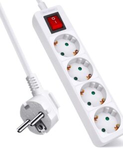 Multipresa Ciabatta Elettrica con Interruttore Save Energy, Cavo 1,5 m, IP20, Protezione, 16 A, 3680 W, Bianco 4 Prese