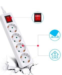 Multipresa Ciabatta Elettrica con Interruttore Save Energy, Cavo 1,5 m, IP20, Protezione, 16 A, 3680 W, Bianco 4 Prese