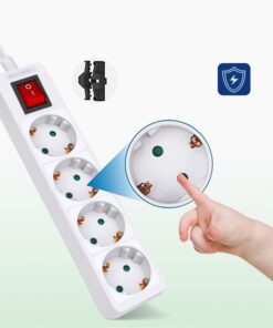 Multipresa Ciabatta Elettrica con Interruttore Save Energy, Cavo 1,5 m, IP20, Protezione, 16 A, 3680 W, Bianco 4 Prese