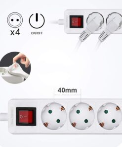 Multipresa Ciabatta Elettrica con Interruttore Save Energy, Cavo 1,5 m, IP20, Protezione, 16 A, 3680 W, Bianco 4 Prese