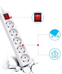 Multipresa Ciabatta Elettrica con Interruttore Save Energy, Cavo 1,5 m, IP20, Protezione, 16 A, 3680 W, Bianco 5 Prese