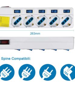 Alternative view of Multipresa Ciabatta Elettrica Con 5 Posti Prese Schuko 10/16A + 6 Interruttori On Off Indipendente Cavo Da 1,5 Metri