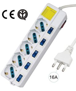 Multipresa Ciabatta Elettrica Con 5 Posti Prese Schuko 10/16A + 6 Interruttori On Off Indipendente Cavo Da 1,5 Metri
