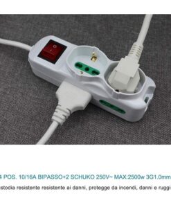 Multipresa Ciabatta Elettrica Cavo 1,5M Con 6 Posti 2 Prese Schuko 10/16A + 4 Prese Bipasso 2P+T 10/16A Interruttore