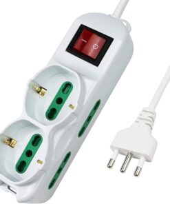 Multipresa Ciabatta Elettrica Cavo 3M Con 6 Posti 2 Prese Schuko 10/16A + 4 Prese Bipasso 2P+T 10/16A Interruttore