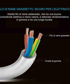 Multipresa Ciabatta Elettrica Cavo 3M Con 6 Posti 2 Prese Schuko 10/16A + 4 Prese Bipasso 2P+T 10/16A Interruttore