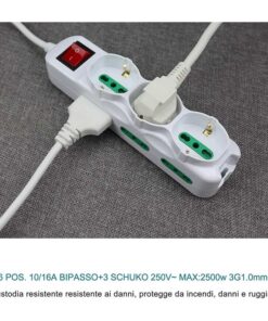Multipresa Ciabatta Elettrica Cavo 1,5M Con 9 Posti 3 Prese Schuko 10/16A + 6 Prese Bipasso 2P+T 10/16A Interruttore