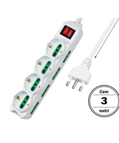 Multipresa Ciabatta Elettrica Cavo 1,5M Con 12 Posti 4 Prese Schuko 10/16A + 8 Prese Bipasso 2P+T 10/16A Interruttore