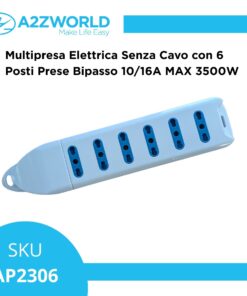 Multipresa Ciabatta Elettrica Con 6 Posti Prese Bipasso 10/16A, Multipresa Senza Cavo Max 3500W, Colore Bianco