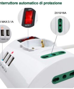 Alternative view of Multipresa da Scrivania con 3 Prese USB Max 3,1A Spina 10A 3 Prese Bipasso Con Interruttore XSL2602A