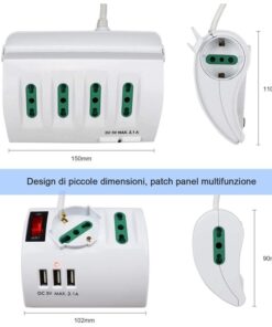 Multipresa da Scrivania con 3 Prese USB Max 3,1A Spina 10A 3 Prese Bipasso Con Interruttore XSL2602A