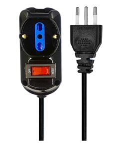 Multipresa Ciabatta Elettrica a 3 Posti 2 Prese 10A/16A + 1 Presa 10A/16A Bipasso Schuko con Interruttore e Spina 10A Cavo 5m Nero