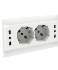 Multipresa Da Incasso Scatola 503 Bianco Lucido, 2 Prese Schuko Universale P40 + 2 Prese Bipasso Italiano 10/16A, 140X80X23mm