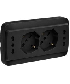 Multipresa Da Incasso Scatola 503 Nero Opaco, 2 Prese Schuko Universale P40 + 2 Prese Bipasso Italiano 10/16A, 140X80X23mm