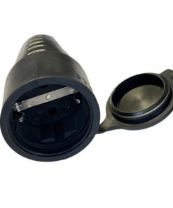 Presa Schuko Volante Con Contatto Messa A Terra Femmina IP44 Gomma AntiSpruzzo Con Copperchio 16A/250v Nera